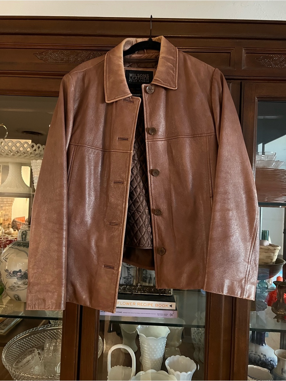 Wilsons Leather Men's Brown Leather Button-Front Bomber Jacket
